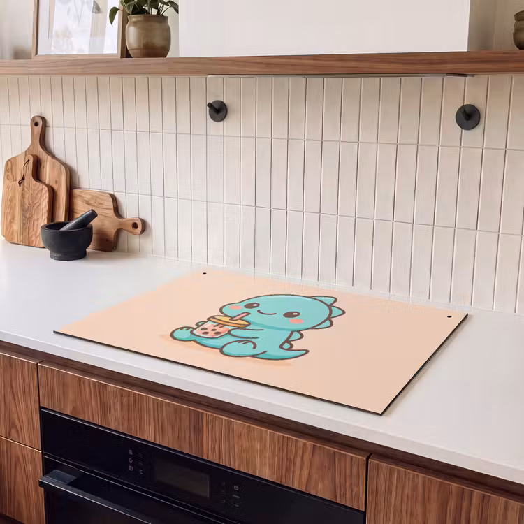 2-in-1 Herdabdeckplatte & Spritzschutz - Dino - Boba - kawaii - Orange — 2