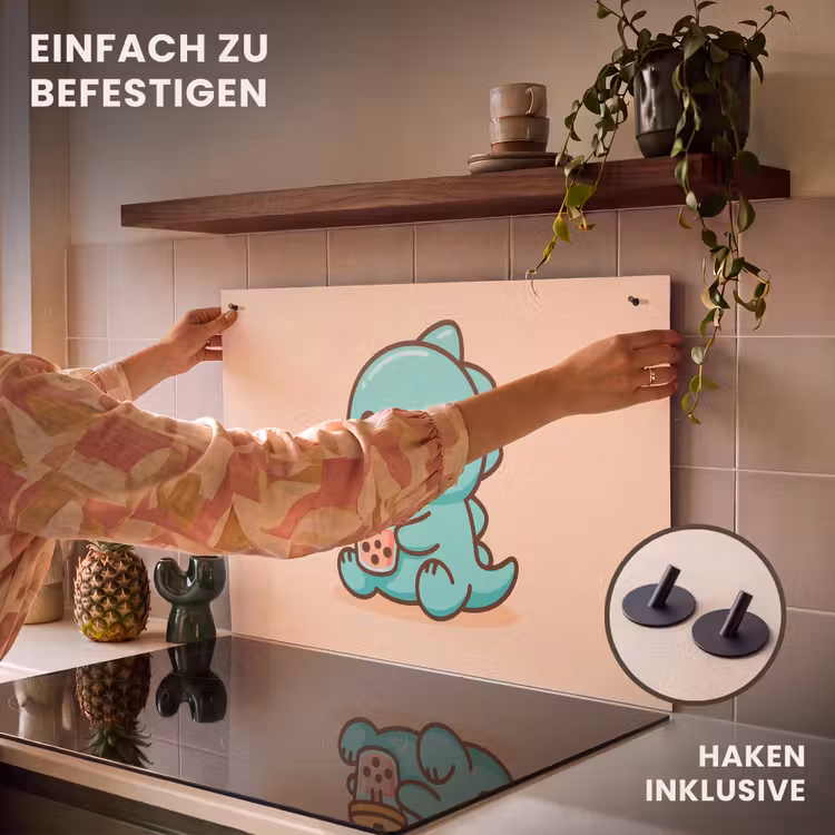 2-in-1 Herdabdeckplatte & Spritzschutz - Dino - Boba - kawaii - Orange — 7