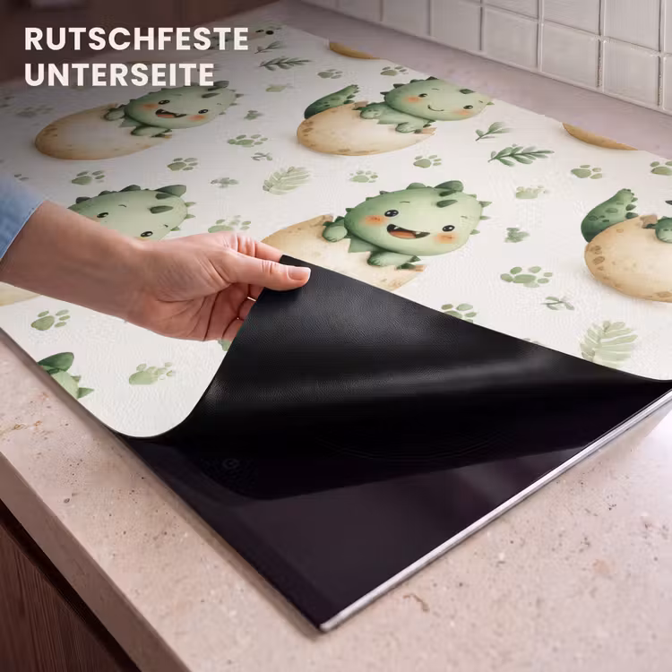 2-in-1 Herdabdeckplatte & Spritzschutz - Dino - Eier - Grün - Dino - Eieren - Groen Inductie beschemer met haakjes klein 777