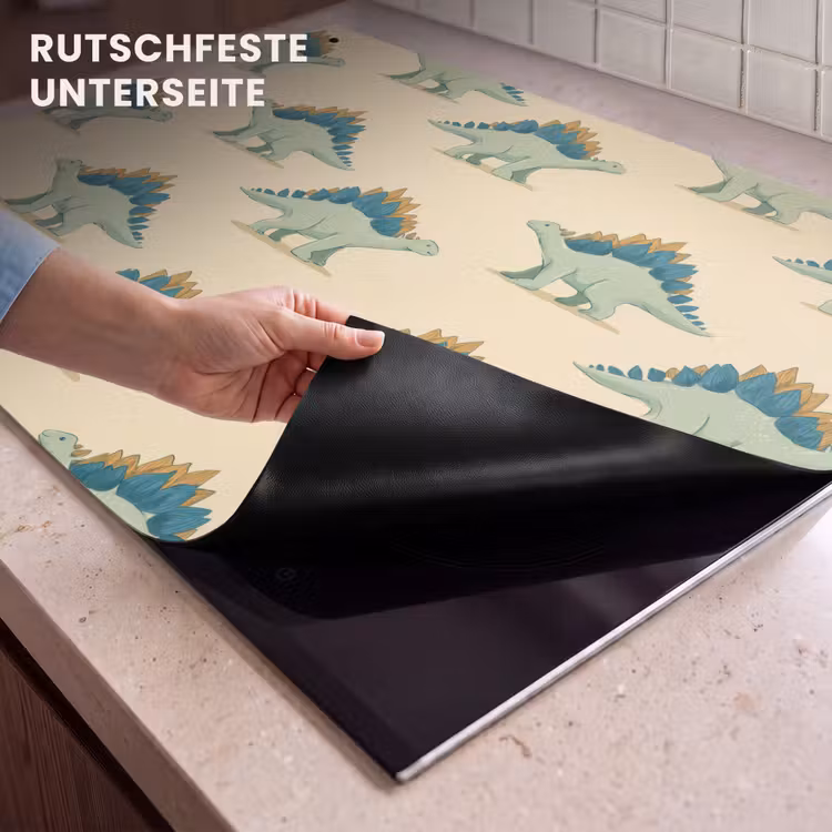 2-in-1 Herdabdeckplatte & Spritzschutz - Dino - Muster - Grün - Dino - Patroon - Groen Inductie beschemer met haakjes klein 777