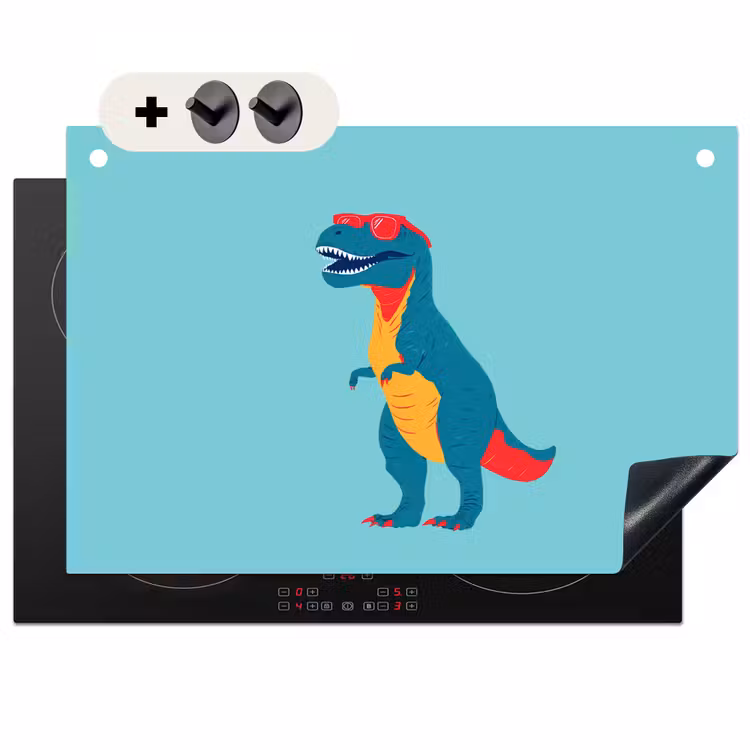 2-in-1 Herdabdeckplatte & Spritzschutz - Dinosaurier - Blau - Sonnenbrille - Dinosaurus - Blauw - Zonnebril Inductie beschemer met haakjes klein