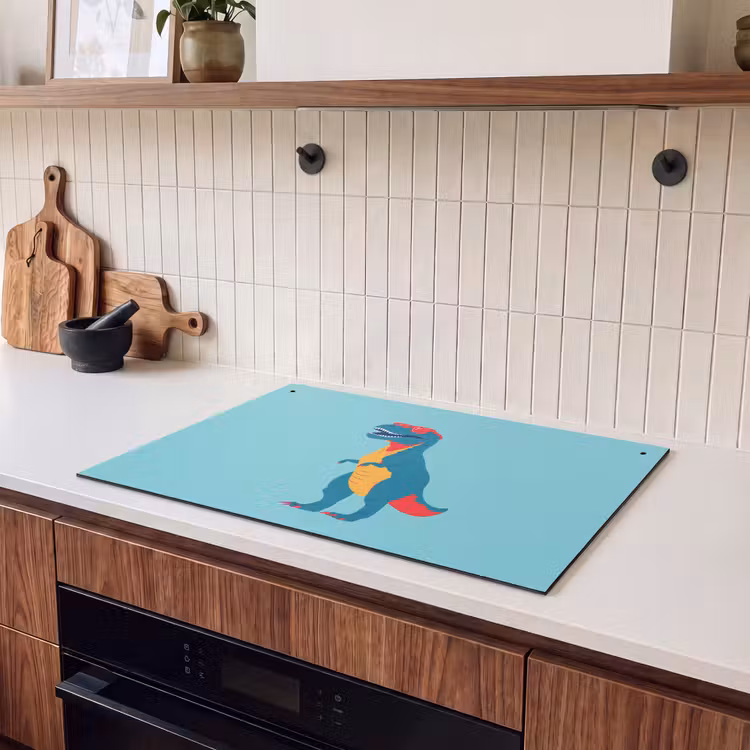 2-in-1 Herdabdeckplatte & Spritzschutz - Dinosaurier - Blau - Sonnenbrille - Dinosaurus - Blauw - Zonnebril Inductie beschemer met haakjes klein