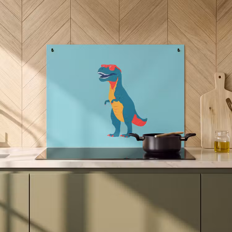 2-in-1 Herdabdeckplatte & Spritzschutz - Dinosaurier - Blau - Sonnenbrille - Dinosaurus - Blauw - Zonnebril Inductie beschemer met haakjes klein