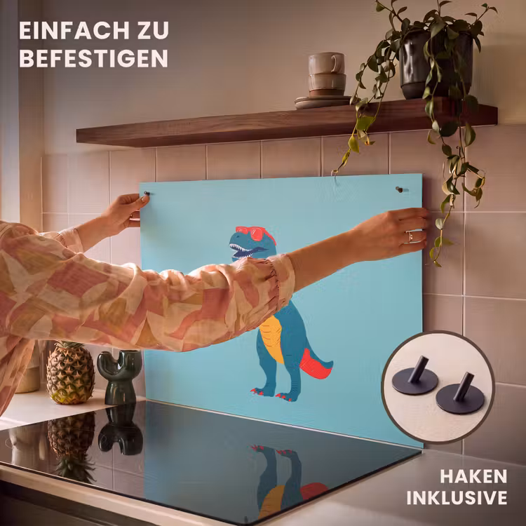 2-in-1 Herdabdeckplatte & Spritzschutz - Dinosaurier - Blau - Sonnenbrille - Dinosaurus - Blauw - Zonnebril Inductie beschemer met haakjes klein
