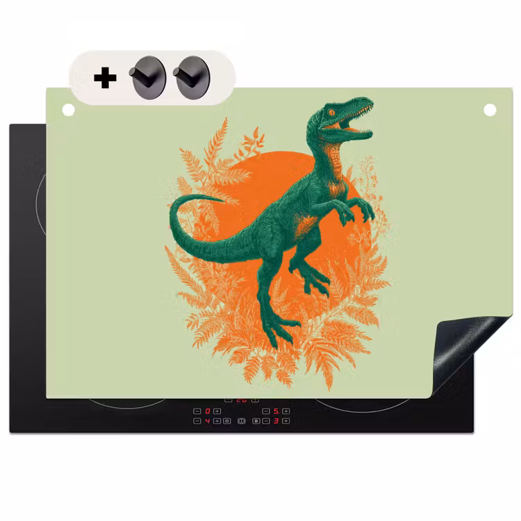 2-in-1 Herdabdeckplatte & Spritzschutz - Dinosaurier - Grün - Pflanzen - Kreis - Dinosaurus - Groen - Planten - Cirkel Inductie beschemer met haakjes klein