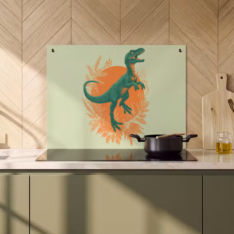 2-in-1 Herdabdeckplatte & Spritzschutz - Dinosaurier - Grün - Pflanzen - Kreis - Dinosaurus - Groen - Planten - Cirkel Inductie beschemer met haakjes klein
