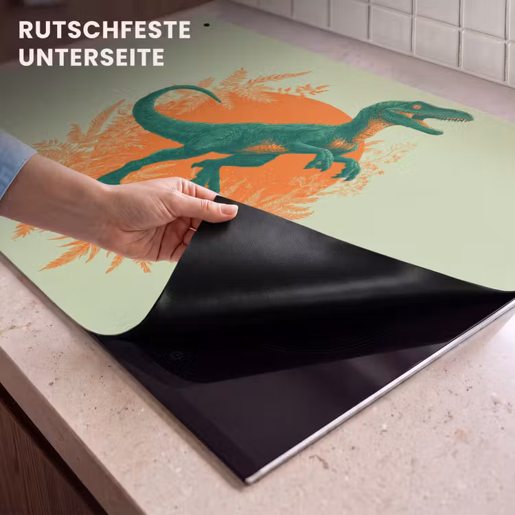 2-in-1 Herdabdeckplatte & Spritzschutz - Dinosaurier - Grün - Pflanzen - Kreis - Dinosaurus - Groen - Planten - Cirkel Inductie beschemer met haakjes klein