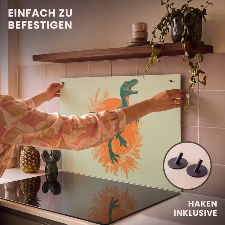 2-in-1 Herdabdeckplatte & Spritzschutz - Dinosaurier - Grün - Pflanzen - Kreis - Dinosaurus - Groen - Planten - Cirkel Inductie beschemer met haakjes klein