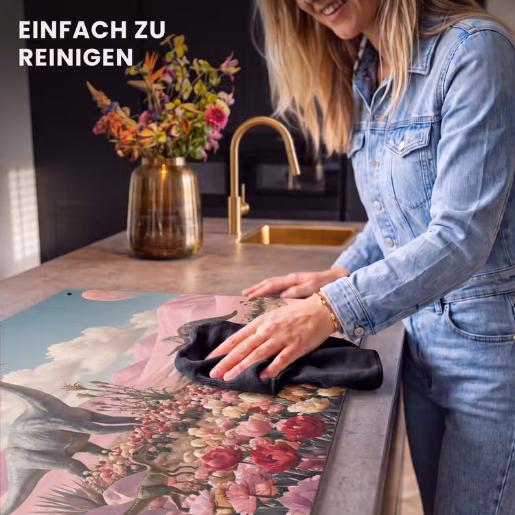 2-in-1 Herdabdeckplatte & Spritzschutz - Dinosaurier – Rosa – Landschaft - Dinosaurus - Roze - Landschap Inductie beschemer met haakjes klein