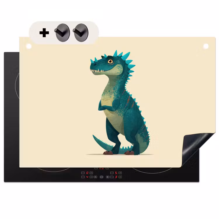2-in-1 Herdabdeckplatte & Spritzschutz - Dinosaurier - Türkis - Stacheln - Dinosaurus - Turquoise - Stekels Inductie beschemer met haakjes klein
