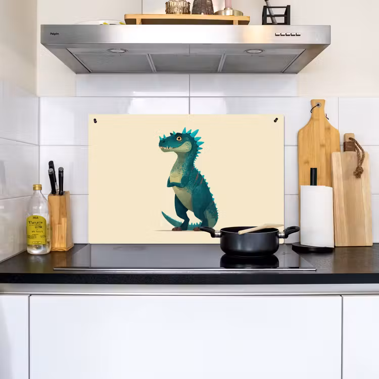 2-in-1 Herdabdeckplatte & Spritzschutz - Dinosaurier - Türkis - Stacheln - Dinosaurus - Turquoise - Stekels Inductie beschemer met haakjes klein