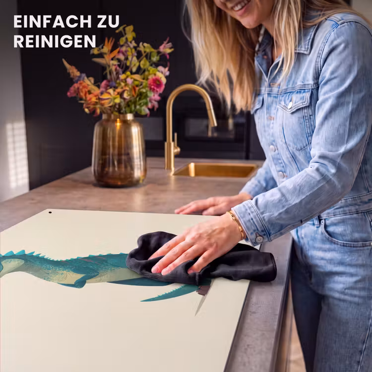 2-in-1 Herdabdeckplatte & Spritzschutz - Dinosaurier - Türkis - Stacheln - Dinosaurus - Turquoise - Stekels Inductie beschemer met haakjes klein