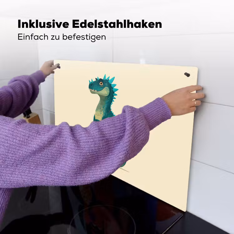 2-in-1 Herdabdeckplatte & Spritzschutz - Dinosaurier - Türkis - Stacheln - Dinosaurus - Turquoise - Stekels Inductie beschemer met haakjes klein