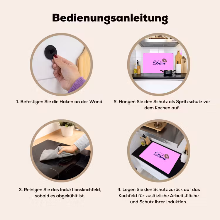 Diva - Lip - Panterprint - Roze Inductie beschemer met haakjes klein -ky-gebruik-de