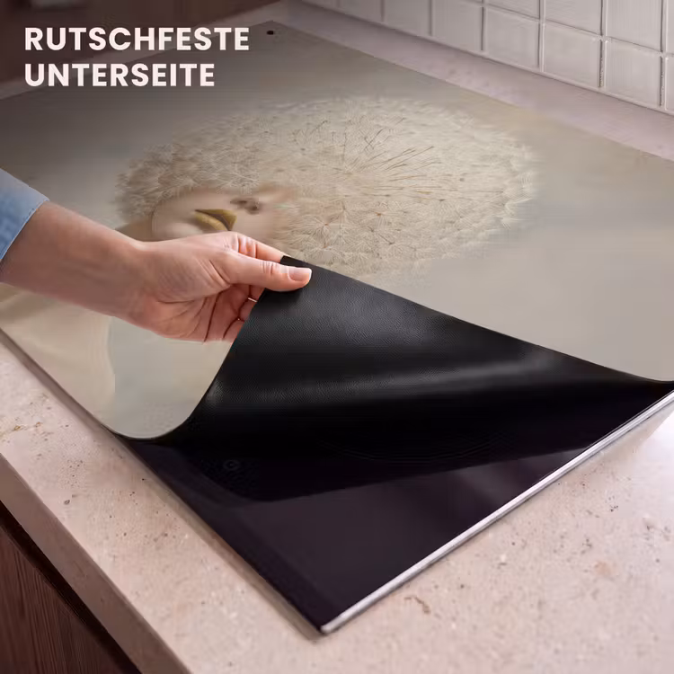 2-in-1 Herdabdeckplatte & Spritzschutz - Dreamy - Beige - Löwenzahnsamen - Dromerig - Beige - Paardenbloemzaadjes Inductie beschemer met haakjes klein