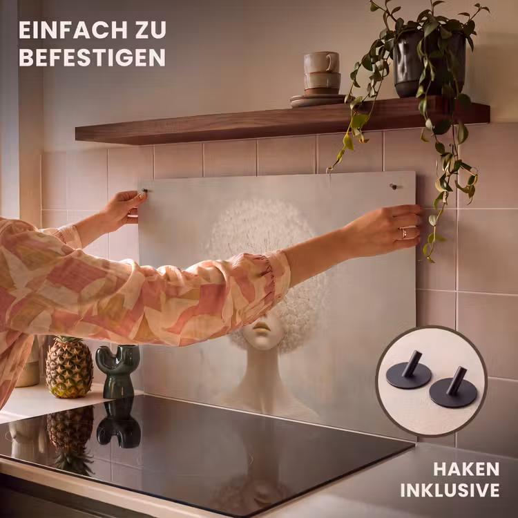 2-in-1 Herdabdeckplatte & Spritzschutz - Dreamy - Beige - Löwenzahnsamen - Dromerig - Beige - Paardenbloemzaadjes Inductie beschemer met haakjes klein