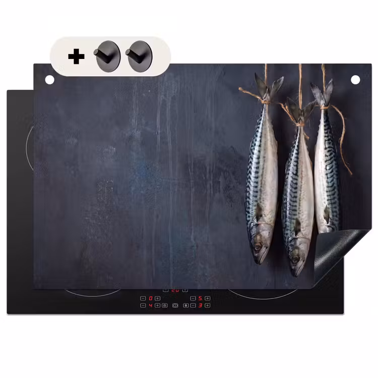 2-in-1 Herdabdeckplatte & Spritzschutz - Drei Fische – Seil - Drie vissen - Touw Inductie beschemer met haakjes klein