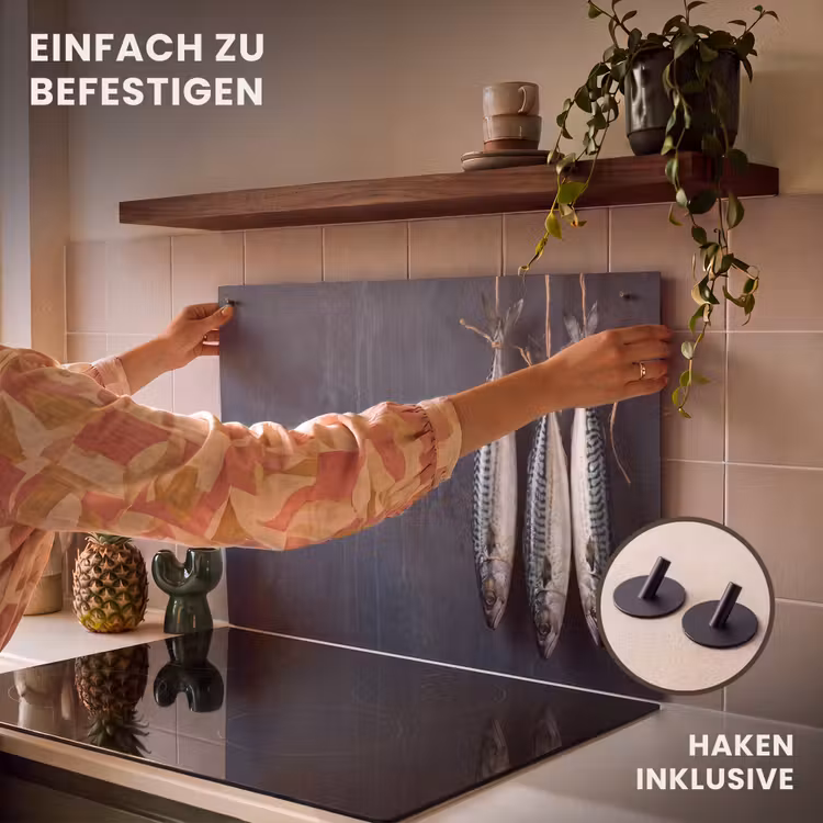 2-in-1 Herdabdeckplatte & Spritzschutz - Drei Fische – Seil - Drie vissen - Touw Inductie beschemer met haakjes klein