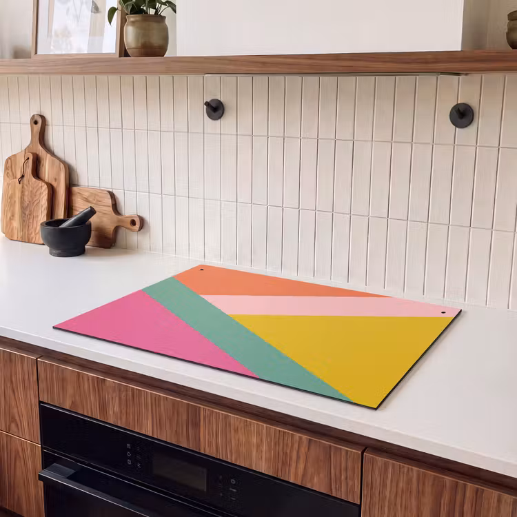 2-in-1 Herdabdeckplatte & Spritzschutz - Dreiecke - Bunt - Abstrakt - Driehoeken - Kleurrijk - Abstract Inductie beschemer met haakjes klein