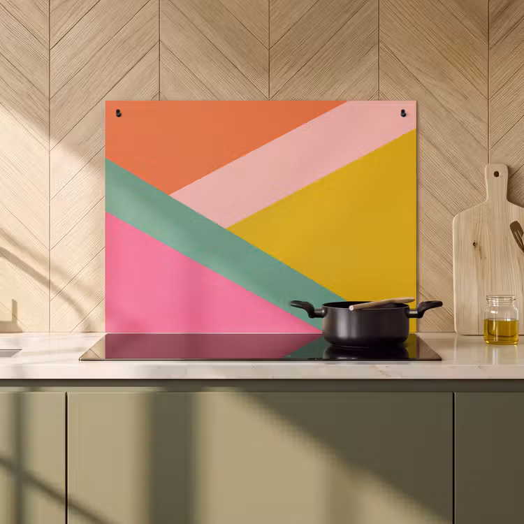2-in-1 Herdabdeckplatte & Spritzschutz - Dreiecke - Bunt - Abstrakt - Driehoeken - Kleurrijk - Abstract Inductie beschemer met haakjes klein