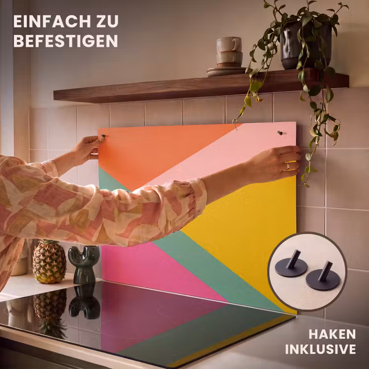2-in-1 Herdabdeckplatte & Spritzschutz - Dreiecke - Bunt - Abstrakt - Driehoeken - Kleurrijk - Abstract Inductie beschemer met haakjes klein