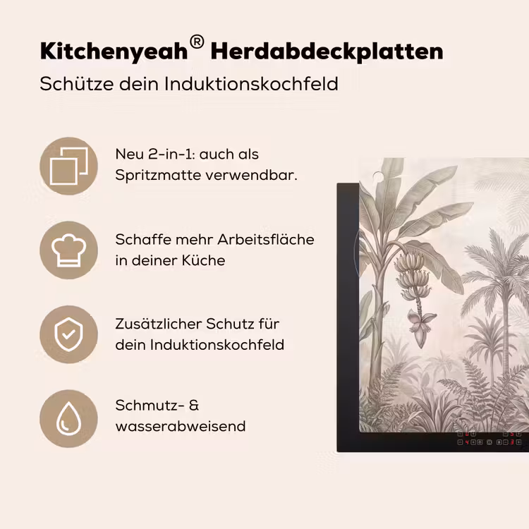 Jungle - Banenboom - Kolibrie - Beige Inductie beschemer met haakjes klein -ky-usp-de