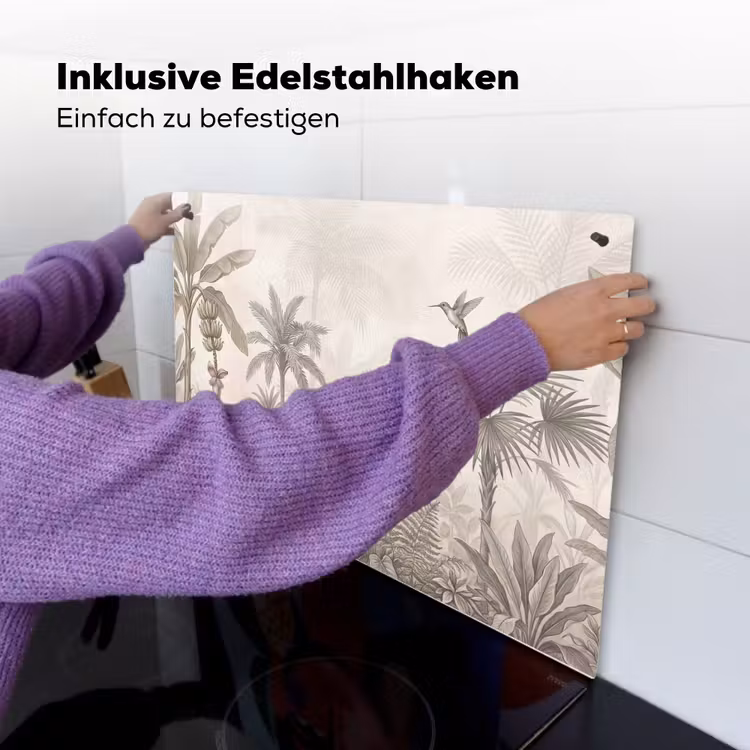 Jungle - Banenboom - Kolibrie - Beige Inductie beschemer met haakjes klein -ky-ophangen-de
