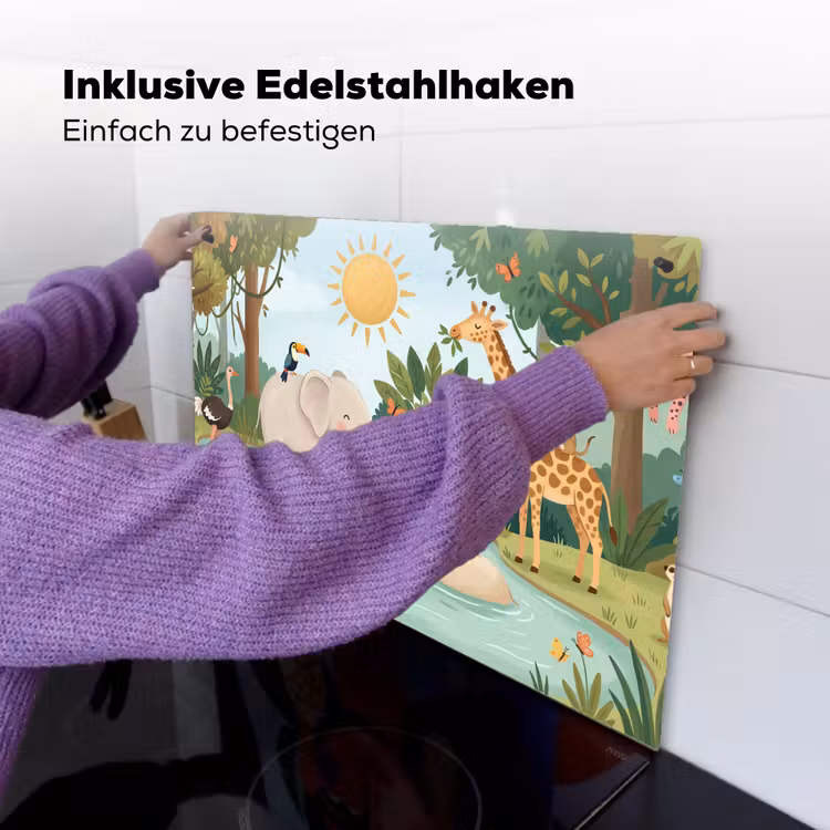 Jungle - Oase - Dieren - Kleurrijk Inductie beschemer met haakjes klein -ky-ophangen-de