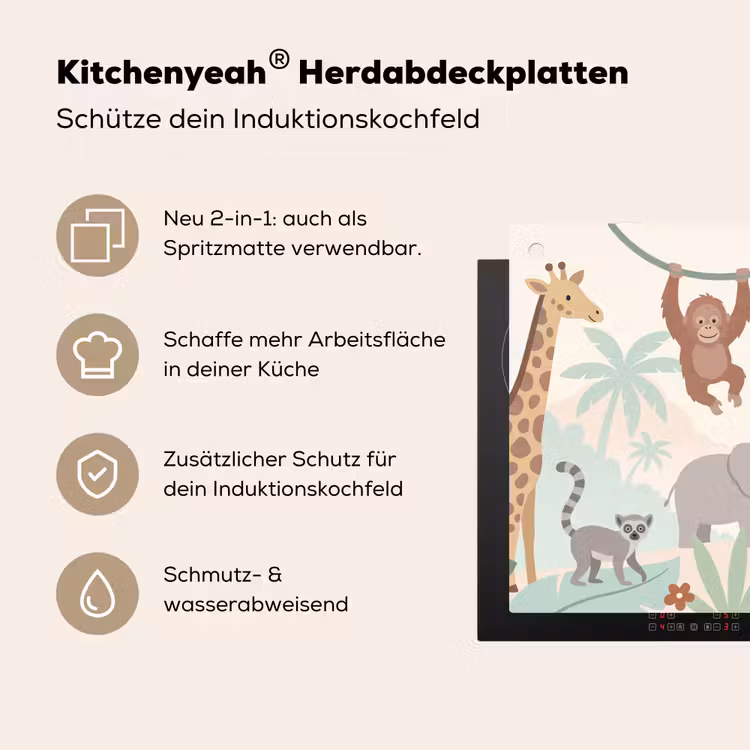 Jungle - Dieren - Groen Inductie beschemer met haakjes klein -ky-usp-de