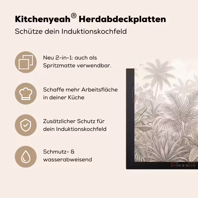 Jungle - Tropisch - Natuur -Vintage - Beige Inductie beschemer met haakjes klein -ky-usp-de