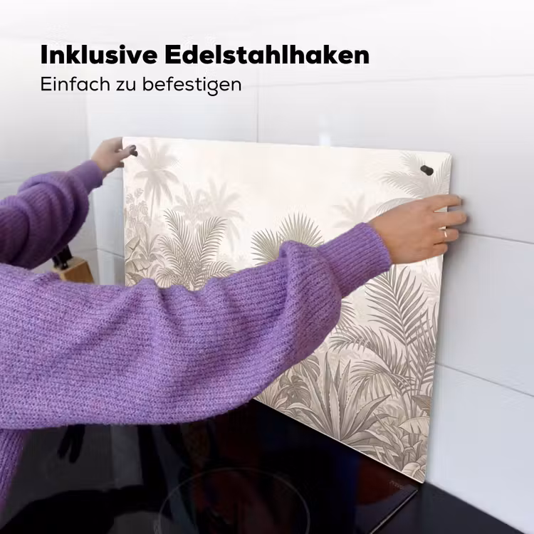 Jungle - Tropisch - Natuur -Vintage - Beige Inductie beschemer met haakjes klein -ky-ophangen-de
