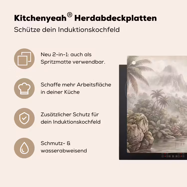 Jungle - Watervallen - Tropisch - Illustratie Inductie beschemer met haakjes klein -ky-usp-de