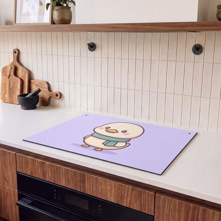 2-in-1 Herdabdeckplatte & Spritzschutz - Duck - Schal - Lila - Eend - Sjaal - Paars Inductie beschemer met haakjes klein