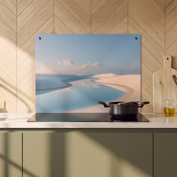 2-in-1 Herdabdeckplatte & Spritzschutz - Dünen - Teich - Unendliche Stille - Duinen - Waterplas - Oneindige rust Inductie beschemer met haakjes klein