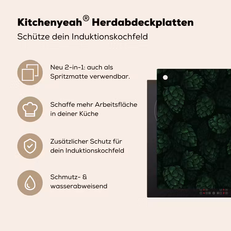 Donker - Groen - Hopbellen - Botanisch - Illustratie Inductie beschemer met haakjes klein 777 -ky-usp-de