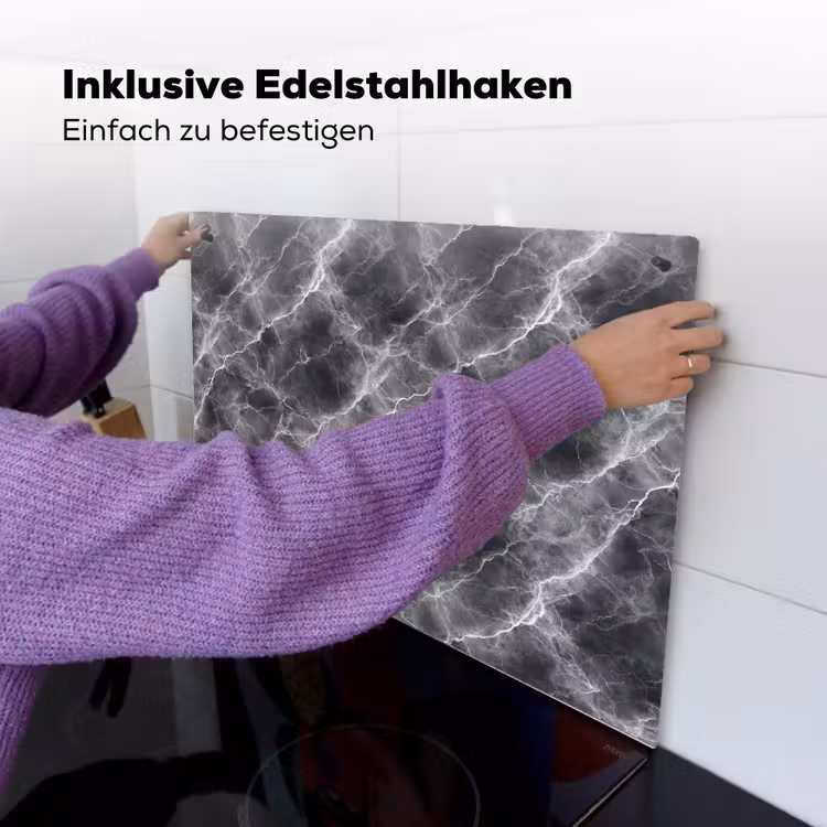 Donkergrijs - Bliksem - Marmer Inductie beschemer met haakjes klein 777 -ky-ophangen-de