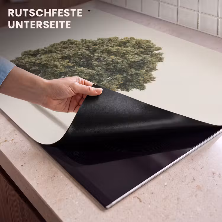 2-in-1 Herdabdeckplatte & Spritzschutz - Eichenbaum - Grün - Heller Hintergrund - Eikenboom - Groen - Lichte achtergrond Inductie beschemer met haakjes klein