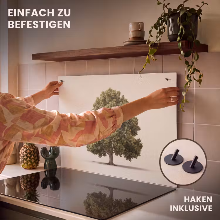 2-in-1 Herdabdeckplatte & Spritzschutz - Eichenbaum - Grün - Heller Hintergrund - Eikenboom - Groen - Lichte achtergrond Inductie beschemer met haakjes klein