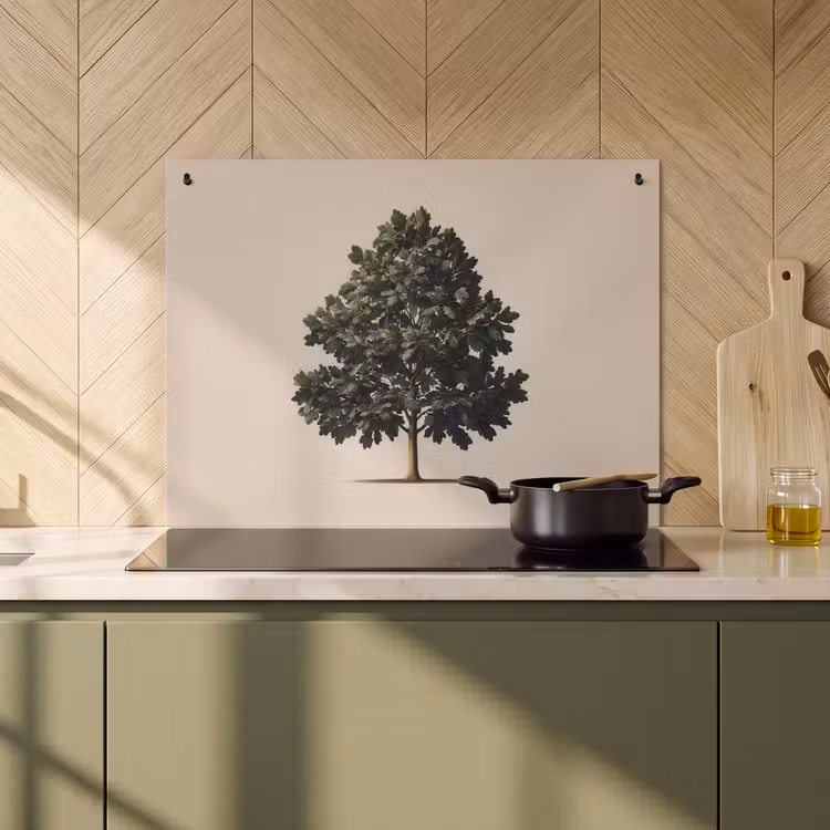 2-in-1 Herdabdeckplatte & Spritzschutz - Eichenbaum - Schatten - Glatt - Eikenboom - Schaduw - Egaal Inductie beschemer met haakjes klein