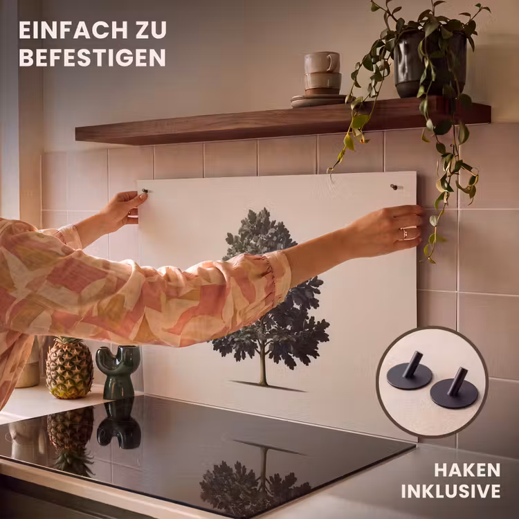 2-in-1 Herdabdeckplatte & Spritzschutz - Eichenbaum - Schatten - Glatt - Eikenboom - Schaduw - Egaal Inductie beschemer met haakjes klein