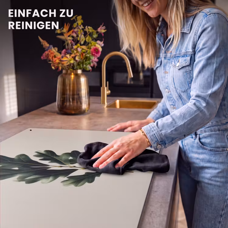 2-in-1 Herdabdeckplatte & Spritzschutz - Eichenblätter - Beige - Grün - Gewellte Ränder - Eikenbladeren - Beige - Groen - Golvende randen Inductie beschemer met haakjes klein