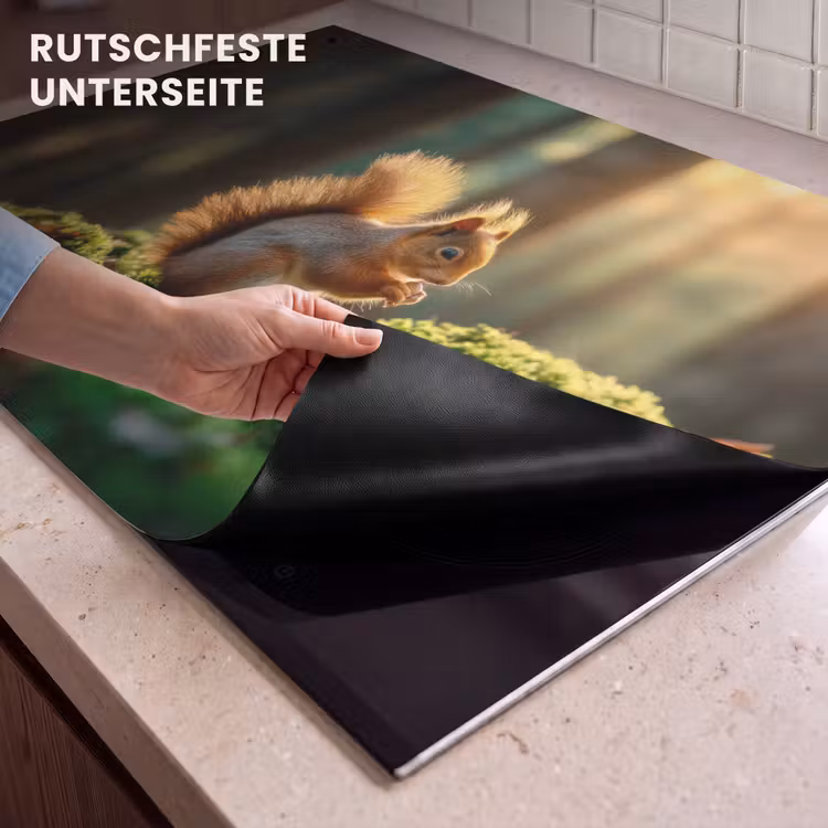 2-in-1 Herdabdeckplatte & Spritzschutz - Eichhörnchen - Nuss - Gras - Eekhoorn - Nootje - Gras Inductie beschemer met haakjes klein