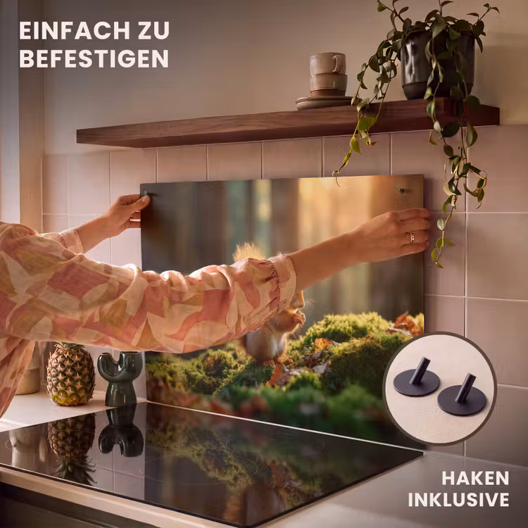 2-in-1 Herdabdeckplatte & Spritzschutz - Eichhörnchen - Nuss - Gras - Eekhoorn - Nootje - Gras Inductie beschemer met haakjes klein