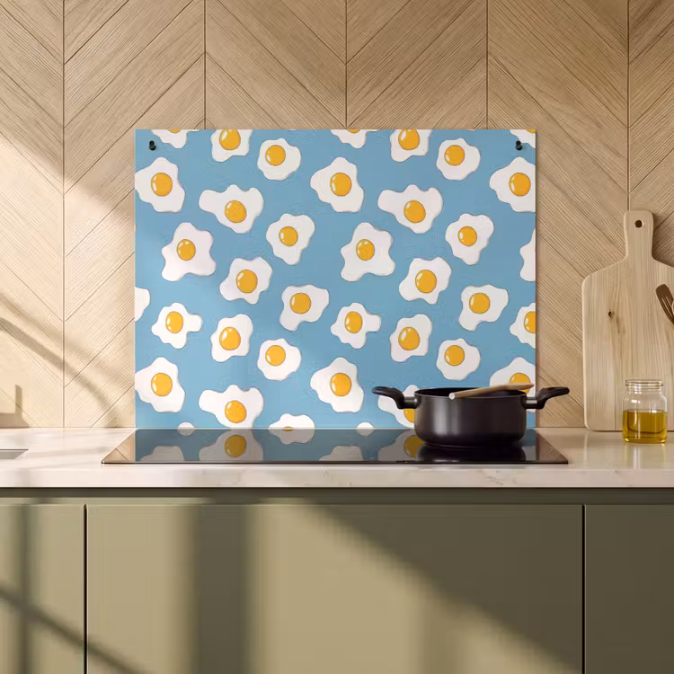 2-in-1 Herdabdeckplatte & Spritzschutz - Eier - Eigelb - Blau - Eieren - Dooiers - Blauw Inductie beschemer met haakjes klein 777