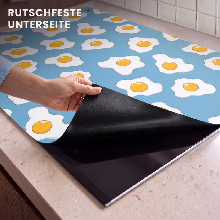 2-in-1 Herdabdeckplatte & Spritzschutz - Eier - Eigelb - Blau - Eieren - Dooiers - Blauw Inductie beschemer met haakjes klein 777