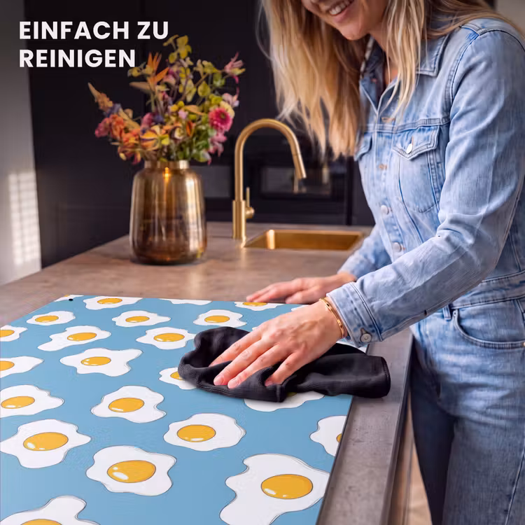 2-in-1 Herdabdeckplatte & Spritzschutz - Eier - Eigelb - Blau - Eieren - Dooiers - Blauw Inductie beschemer met haakjes klein 777