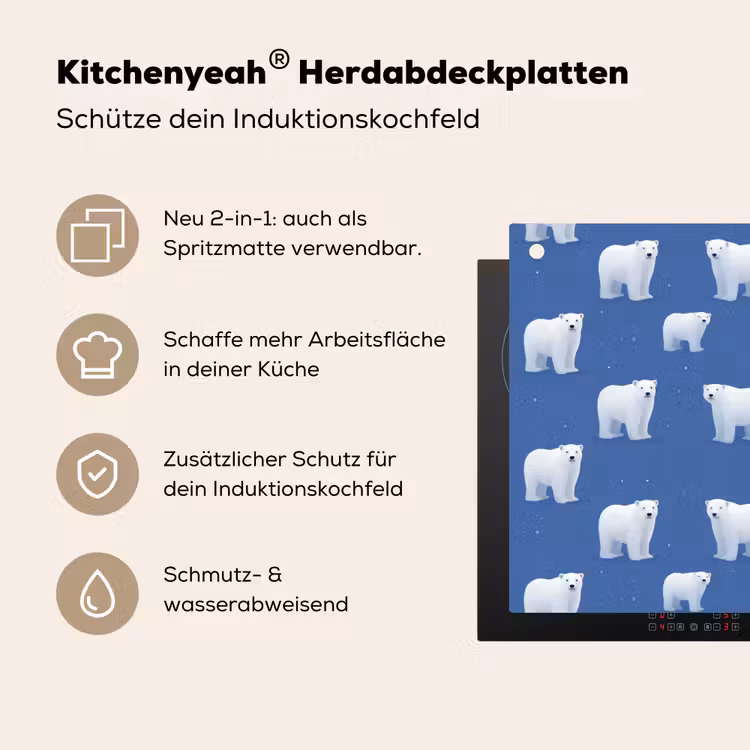 IJsbeer - Patroon - Blauw Inductie beschemer met haakjes klein 777 -ky-usp-de