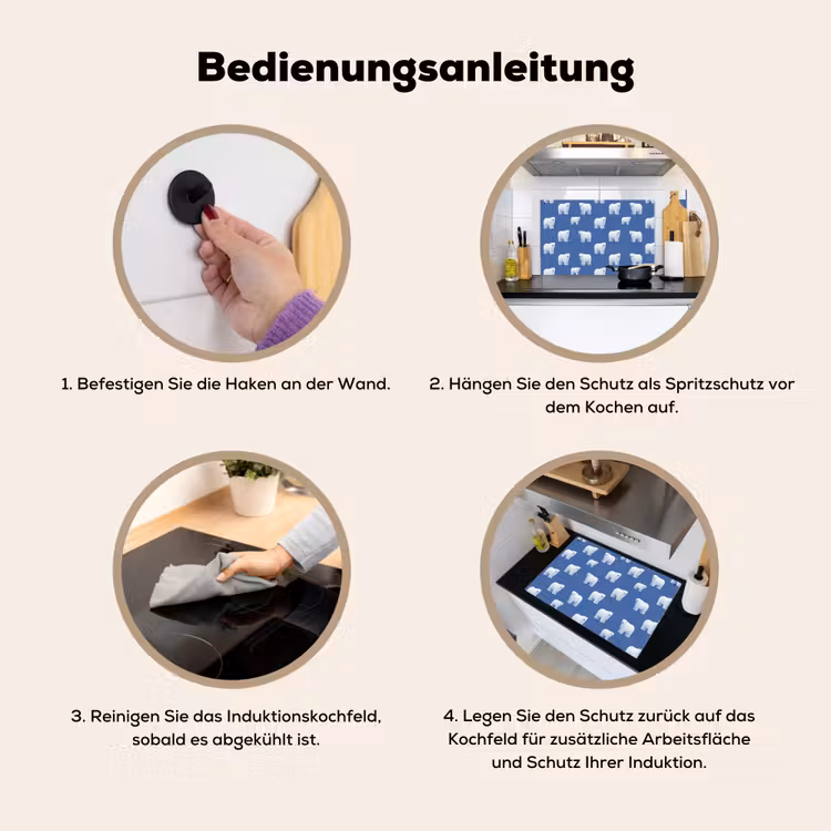 IJsbeer - Patroon - Blauw Inductie beschemer met haakjes klein 777 -ky-gebruik-de
