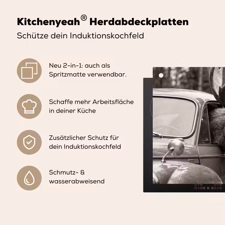 Eland - Auto - Gewei - Zwart - Wit Inductie beschemer met haakjes klein -ky-usp-de
