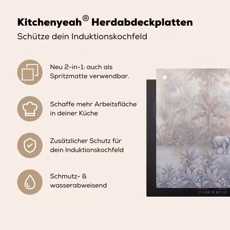 Olifant - Familie - Jungle - Illustratie - Grijs Inductie beschemer met haakjes klein -ky-usp-de